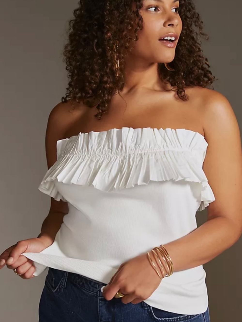 NWT Anthropologie Maeve White Ribbed Ruffle Tube Top Large L